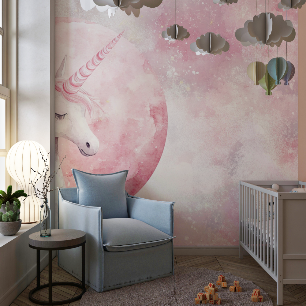 Papier peint deco licorne chamb...lune rose chambre de fille