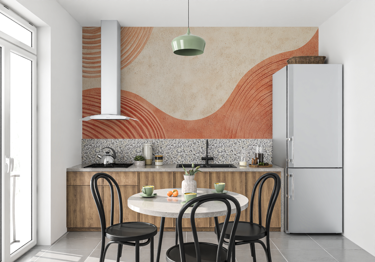 Papier peint terracotta inspiration japonaise mur cuisine