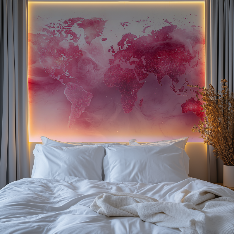 Papier peint carte du monde rose chambre premium