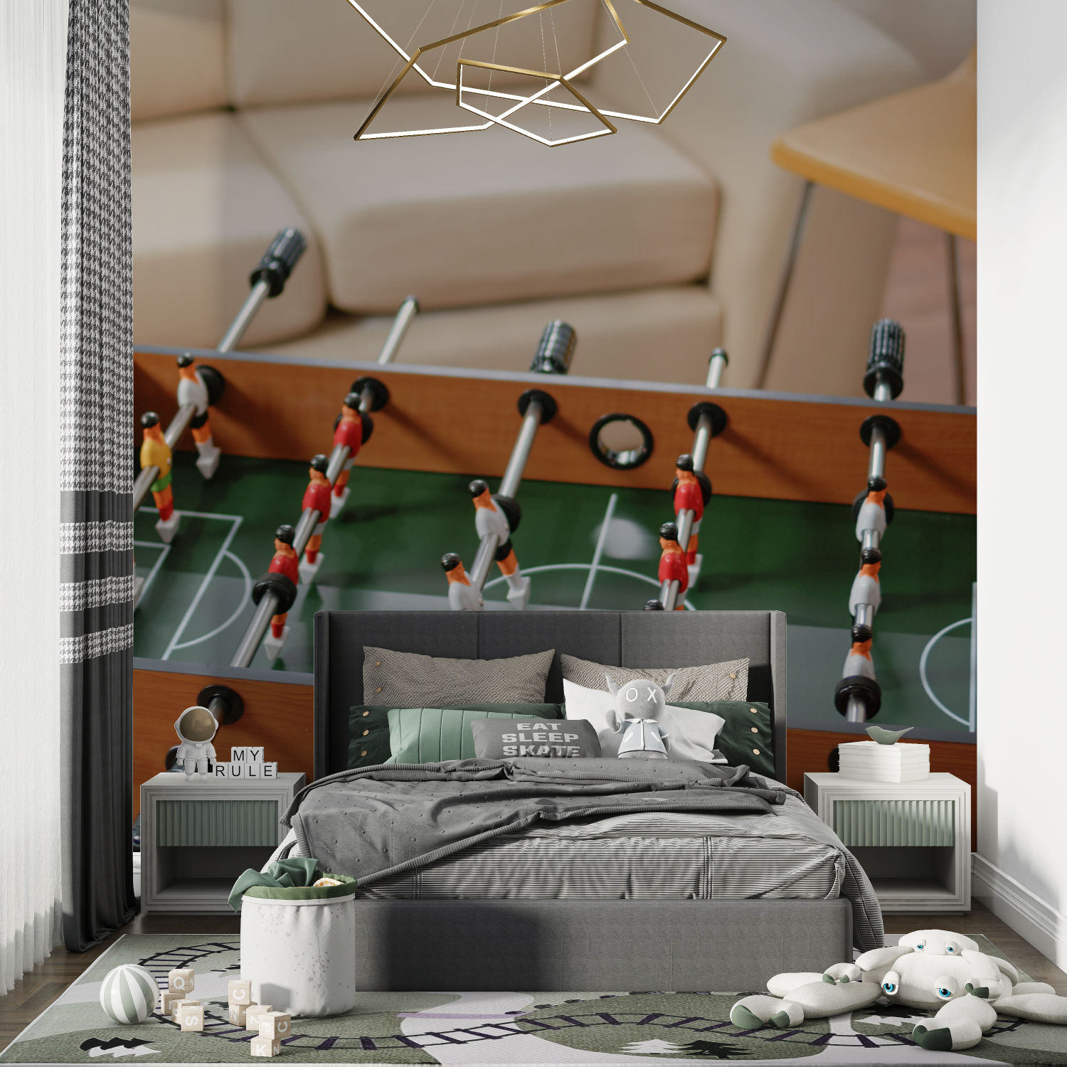 Papier peint baby foot realiste chambre de garcon
