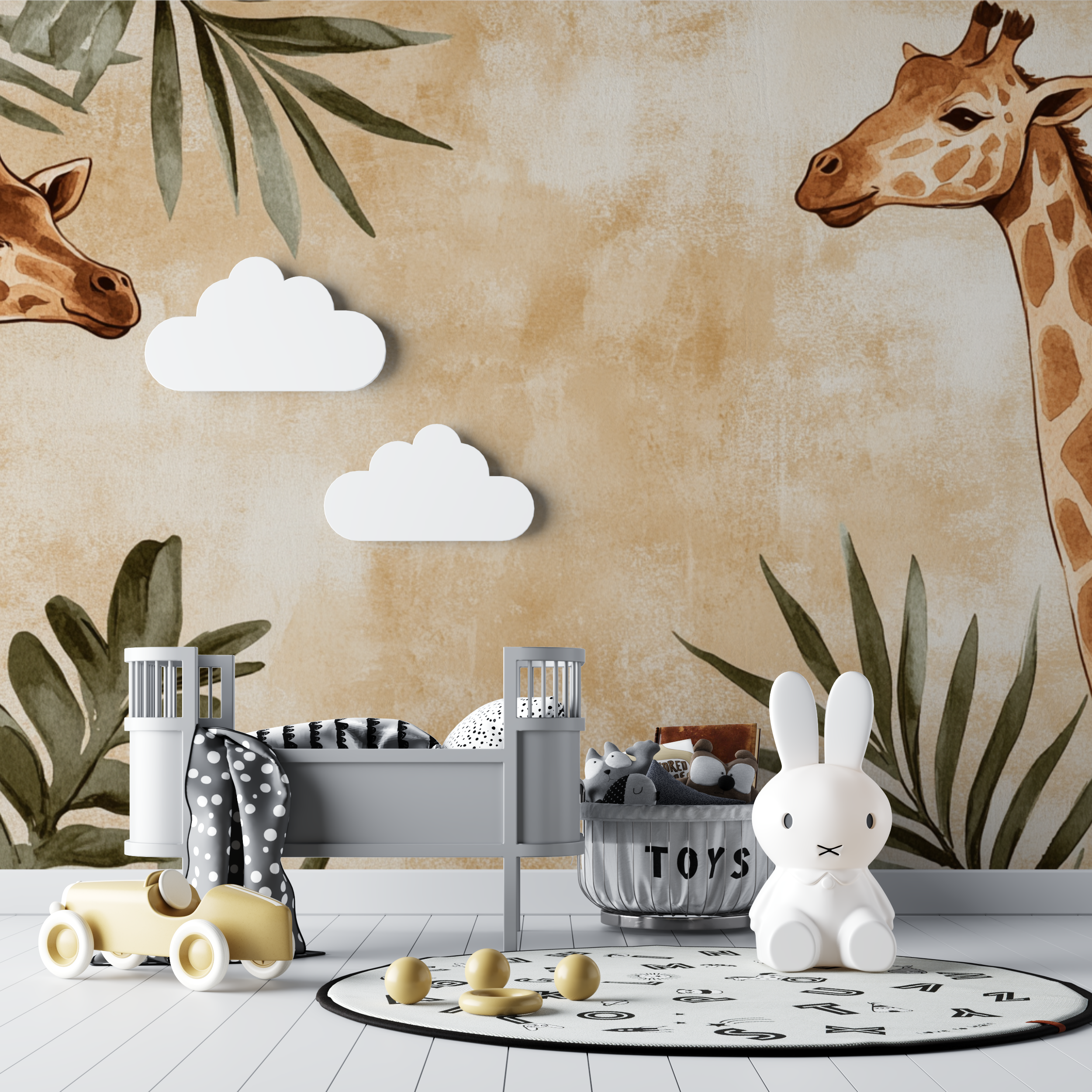 Papier peint girafe et jungle sepia bebe tipi