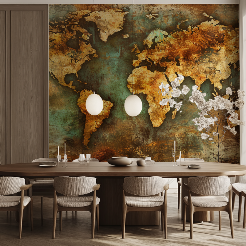 Papier peint carte du monde ancienne salle manger tendance