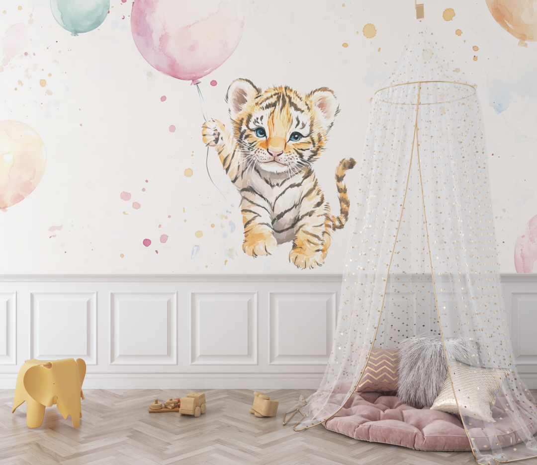 Papier peint tigre ballon bebe