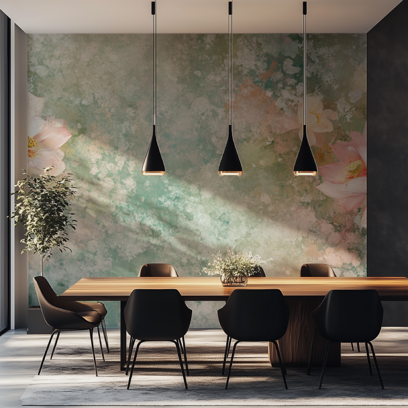 Papier peint fleur de lotus salle manger tapisserie