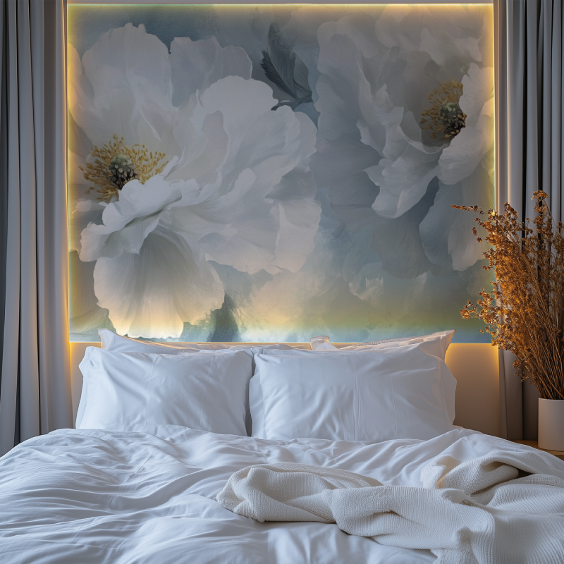 Papier peint fleur blanche sur ...eu lavande chambre tendanc