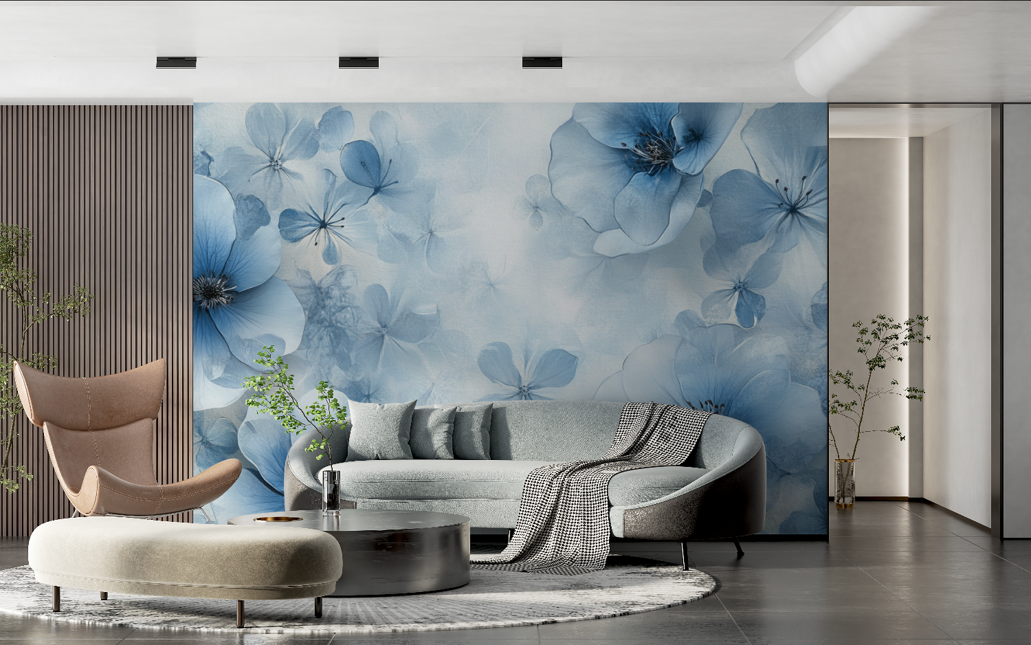 Papier peint aquarelle fleurs b...s flottantes tendance 2024