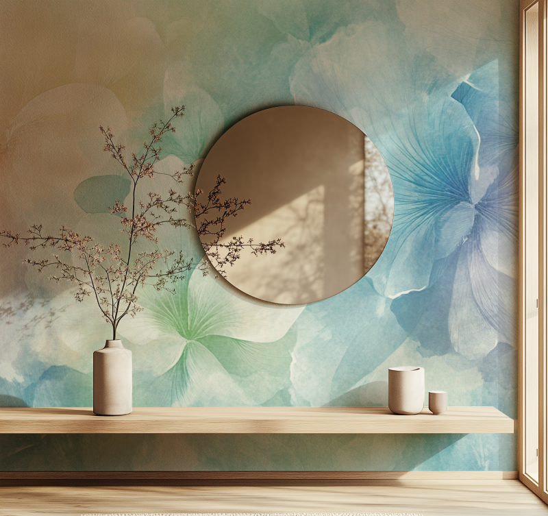 Papier peint fleur aquarelle miroir