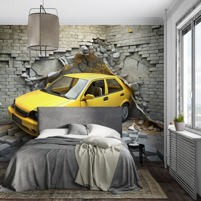 Papier peint xxl voiture jaune piece ados