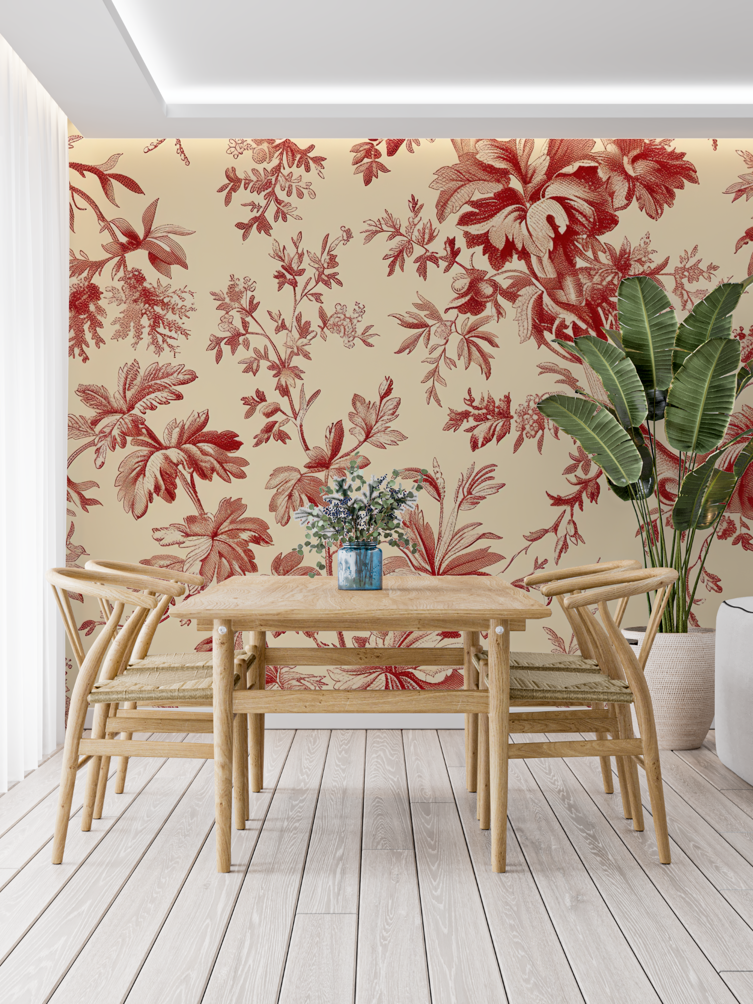 Papier Peint Toile De Jouy Rouge - panoramique tendance