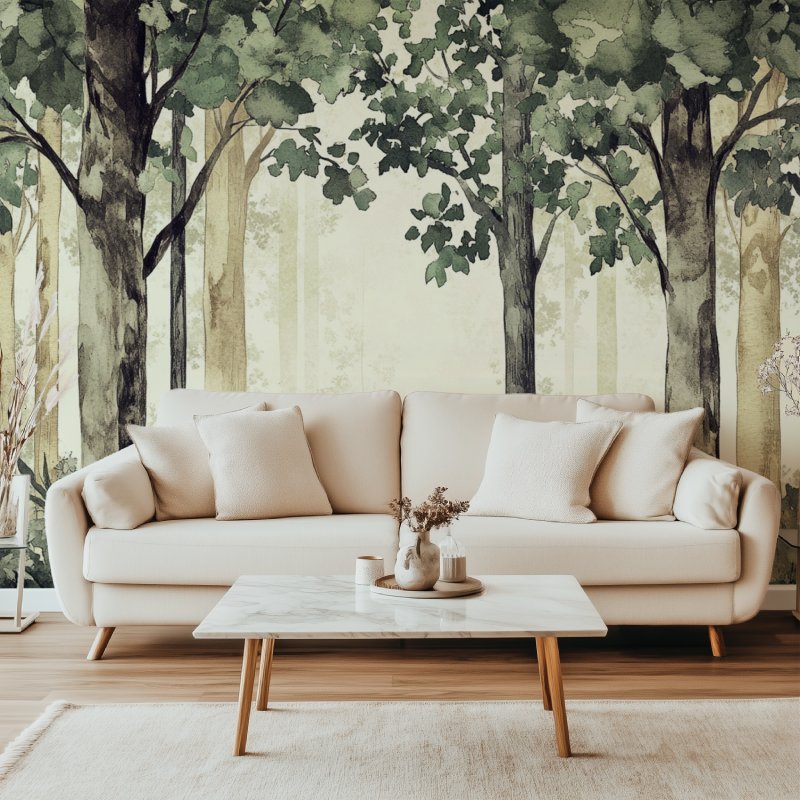 Papier peint arbre hibou canape simple