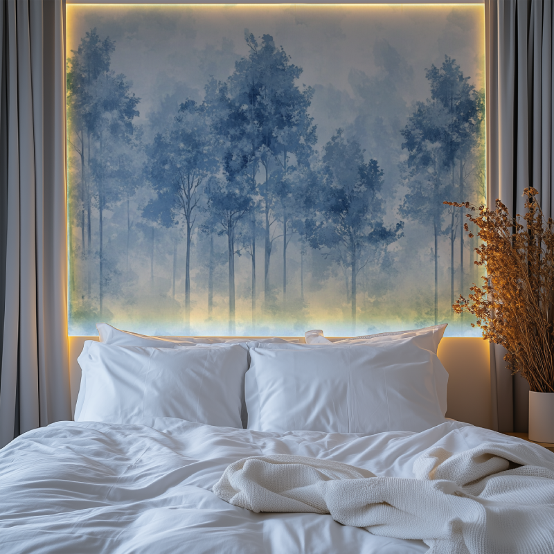 Papier peint arbre balc bleu chambre premium