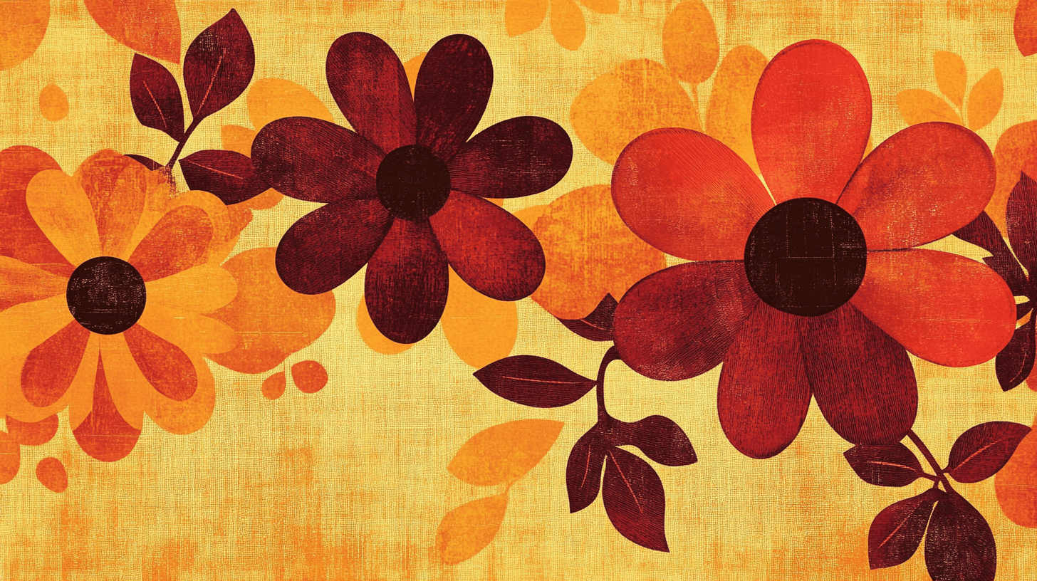 Papier Peint Vintage Fleurs Orange Marron