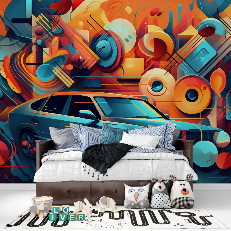 Papier peint voiture multicolore tapisserie pour ado