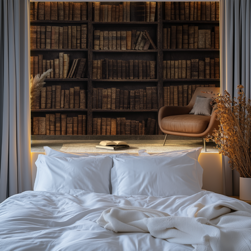 Papier peint bibliotheque en trompe loeil chambre tendanc