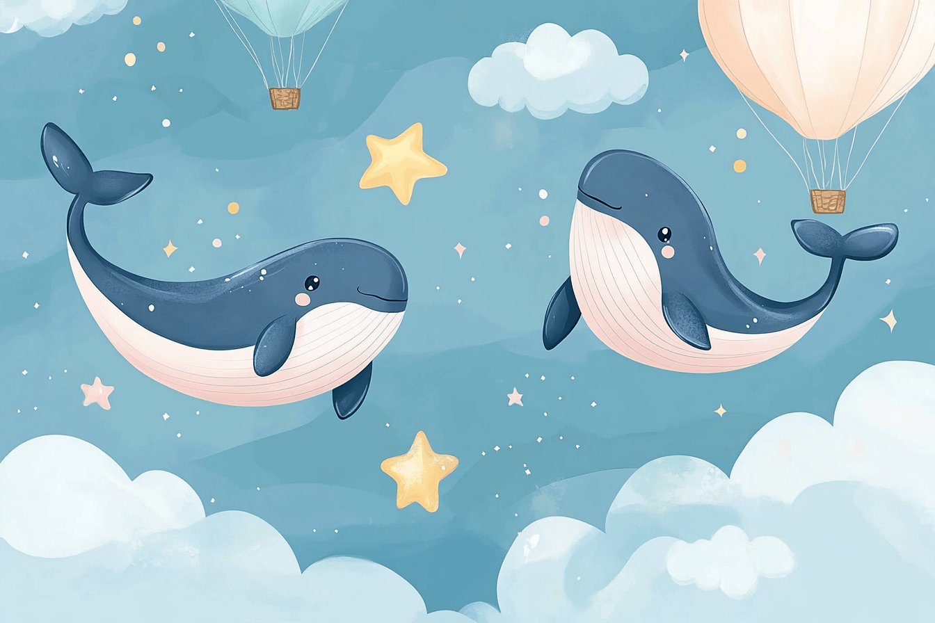 Papier Peint Marin Duo Baleine dans les Nuages
