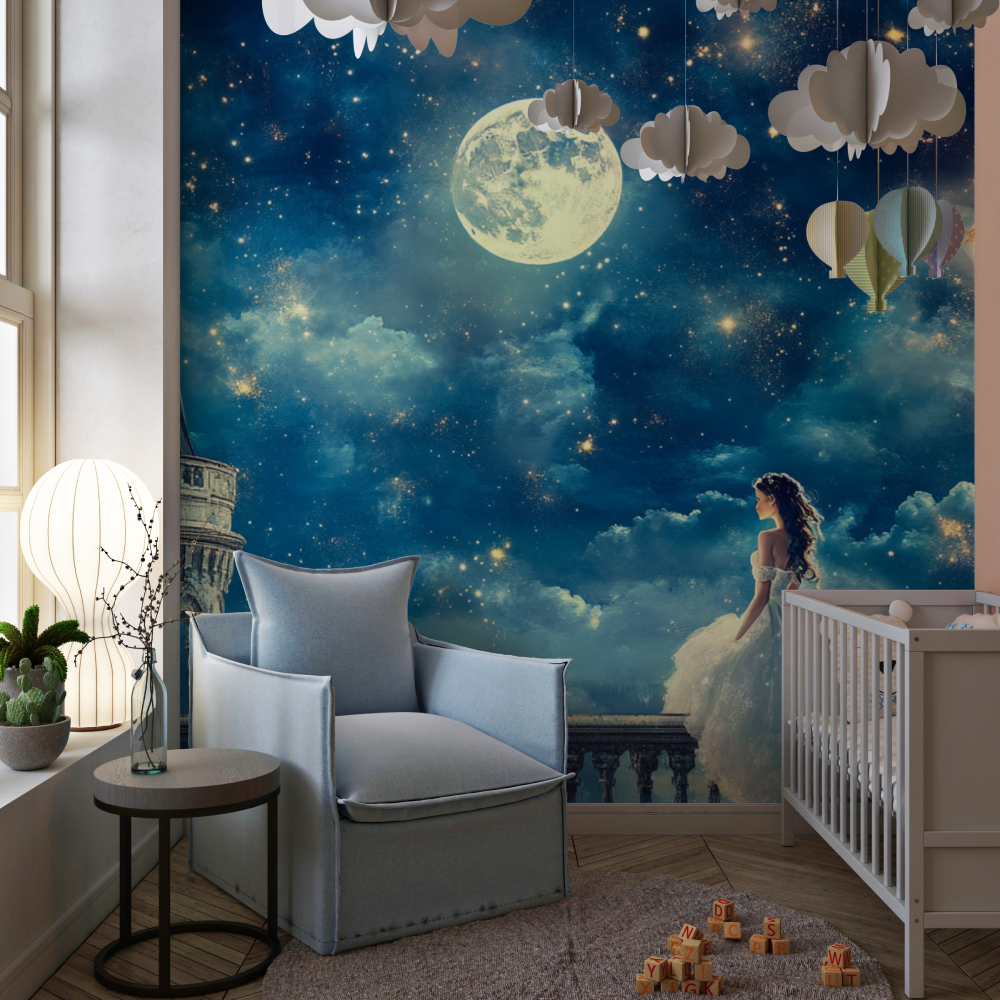 Papier peint trompe loeil princesse chambre de fille