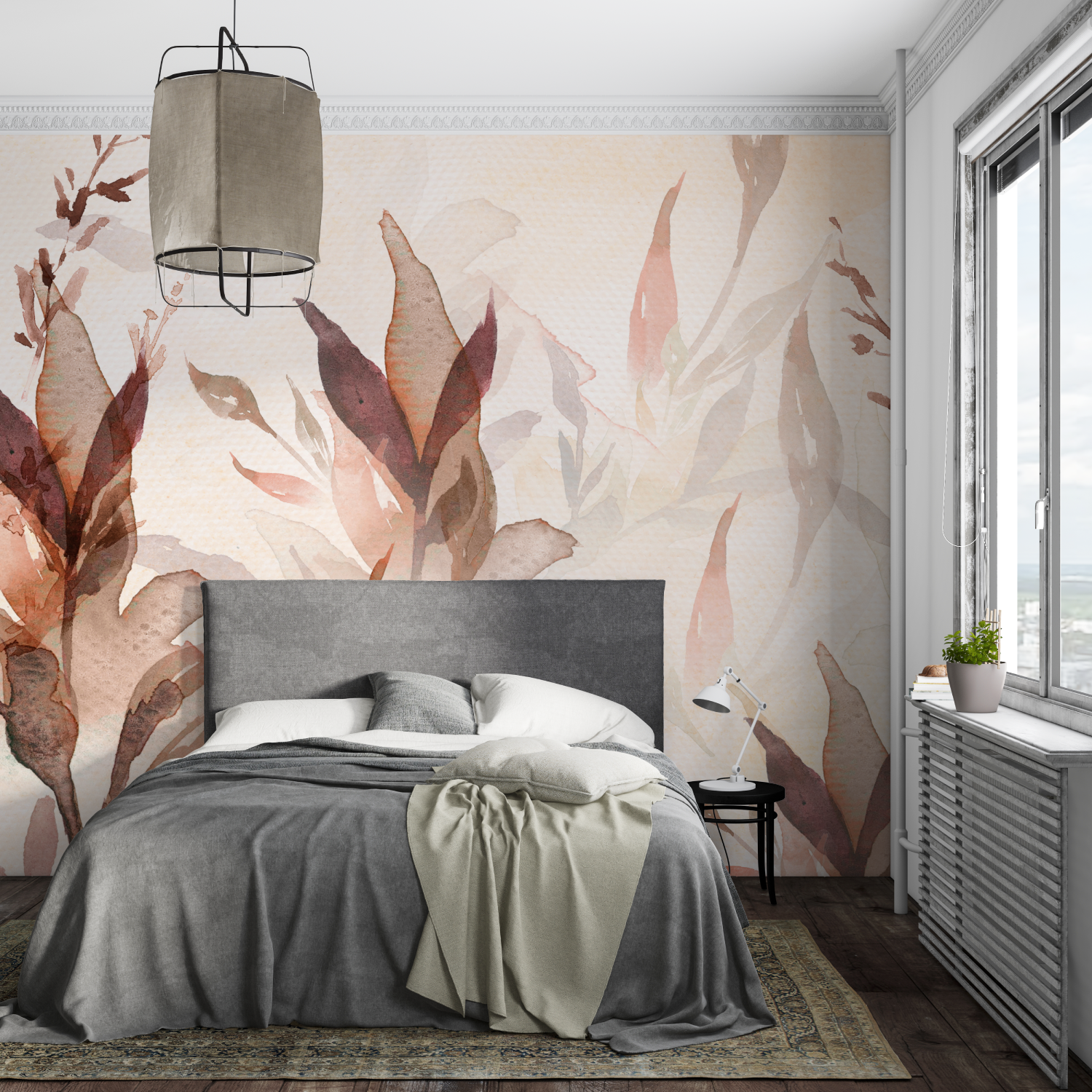 Papier peint aquarelle automne mural