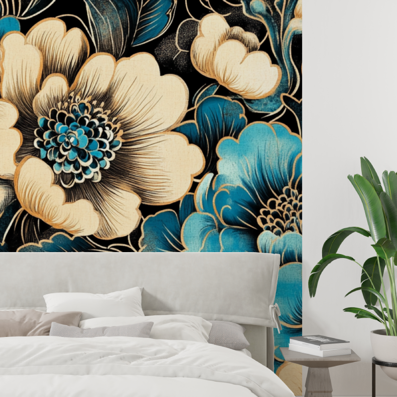 Papier peint fleur chinoises no...quoise tapisserie tendance