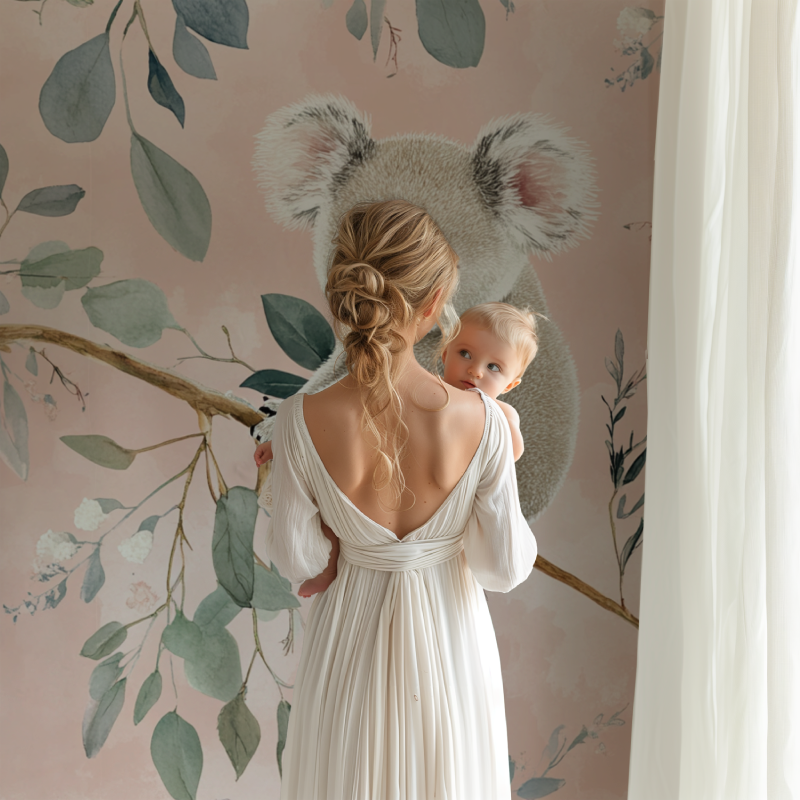 Papier peint koala sur fond rose poudre bb123