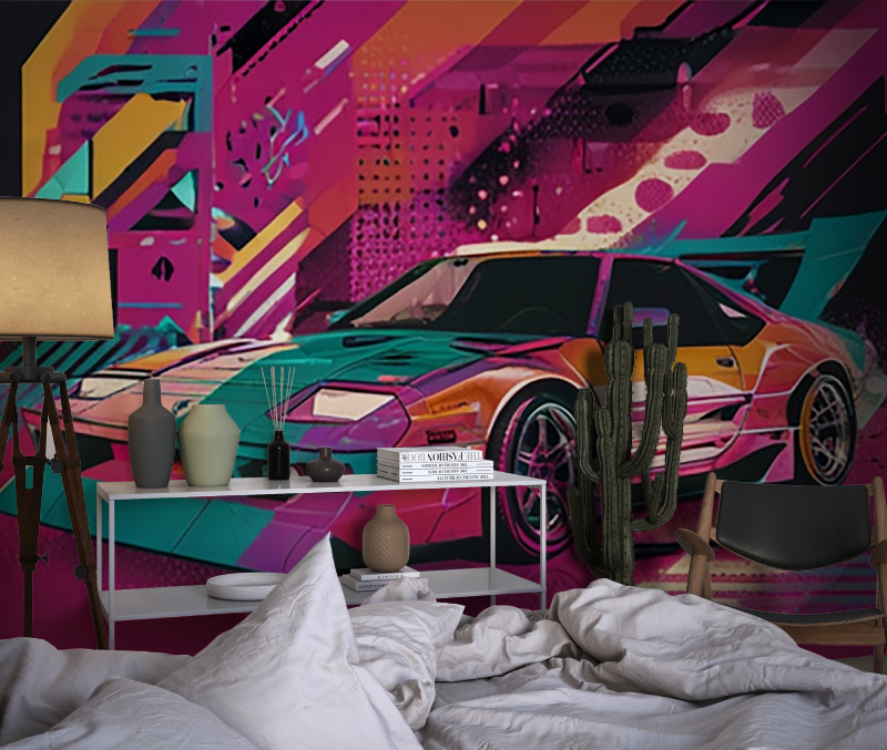 Papier peint voiture grafiti ado chambre dado1