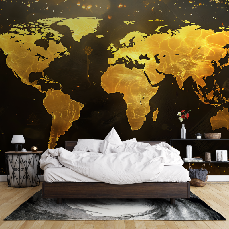 Papier peint carte du monde noir et or leroy merlin mur