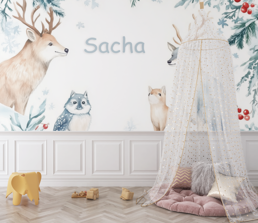 Papier peint prenom bois hivernal bebe