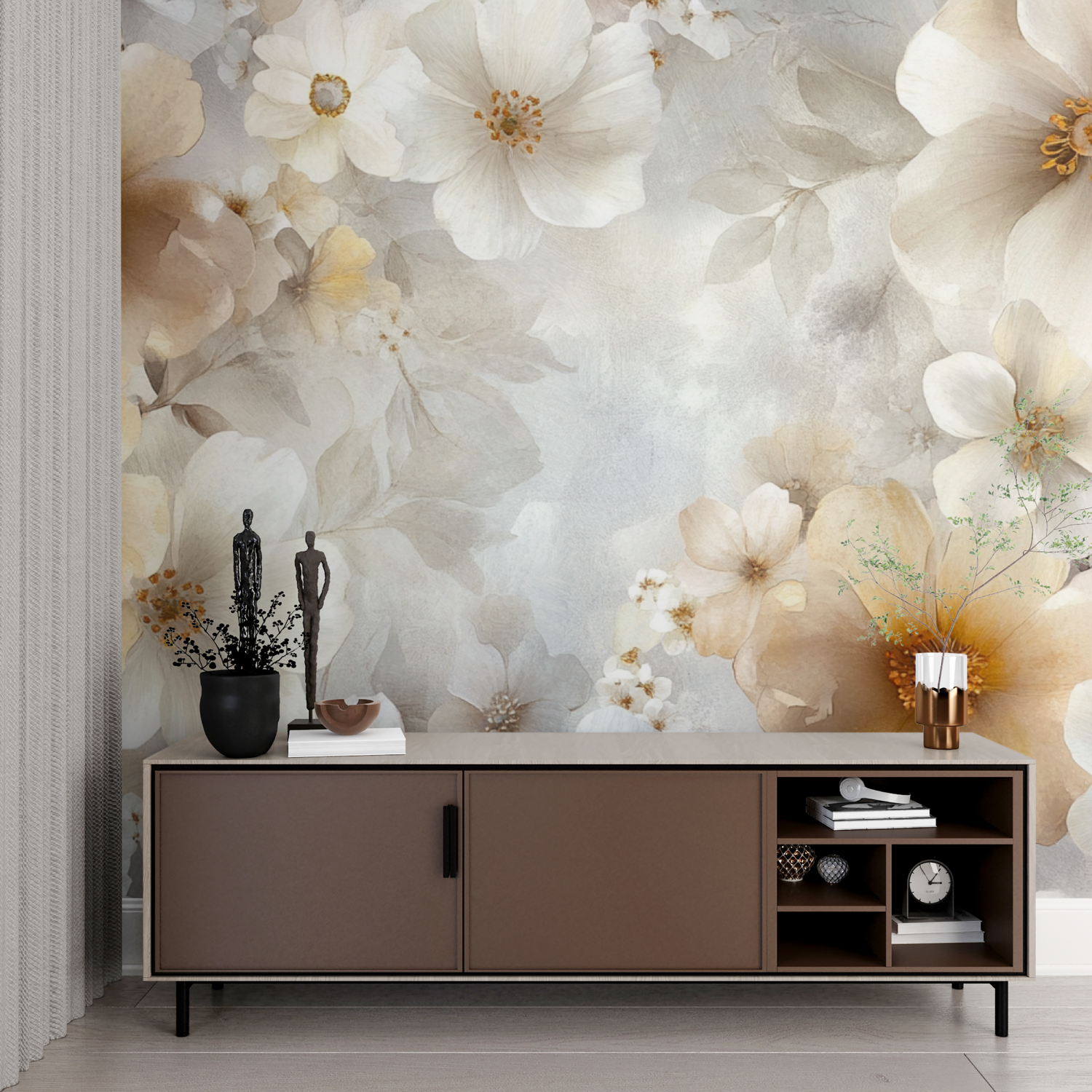 Papier peint aquarelle fleurs elegantes et delicates imprime