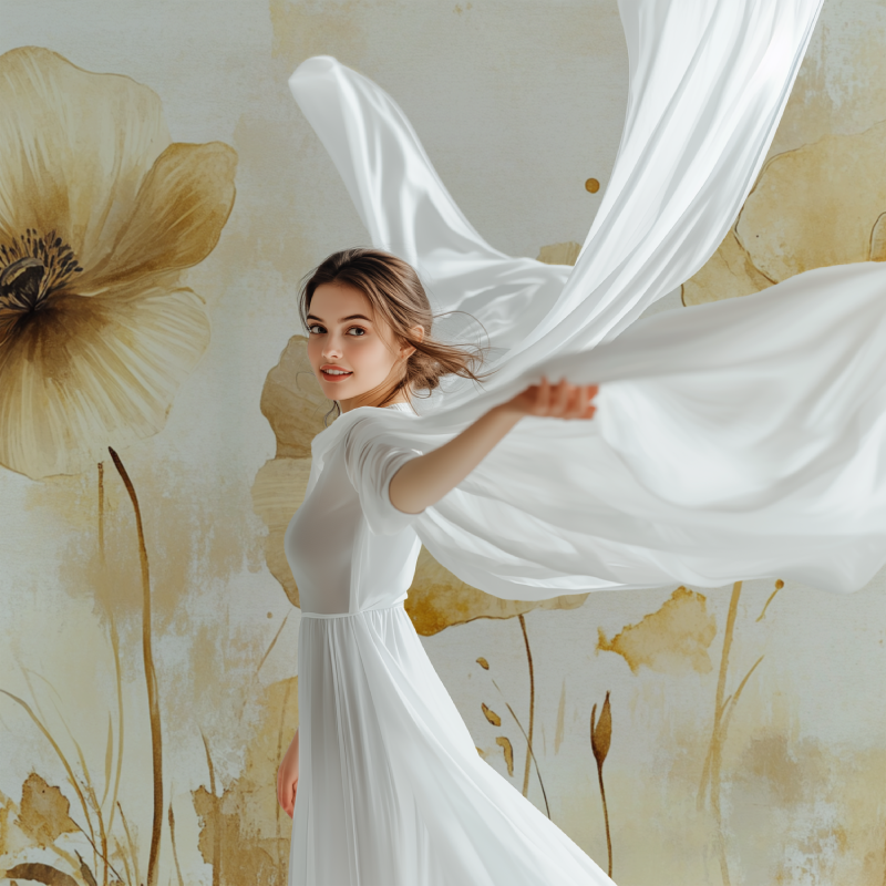 Papier peint fleur beige modele