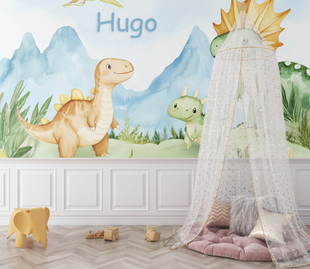 Papier peint prenom famille dinosaures bebe