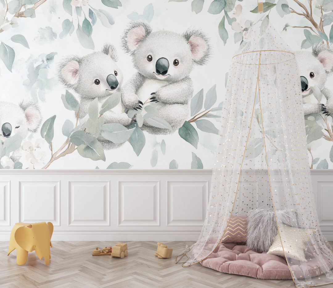 Papier peint koala et instants tendres bebe