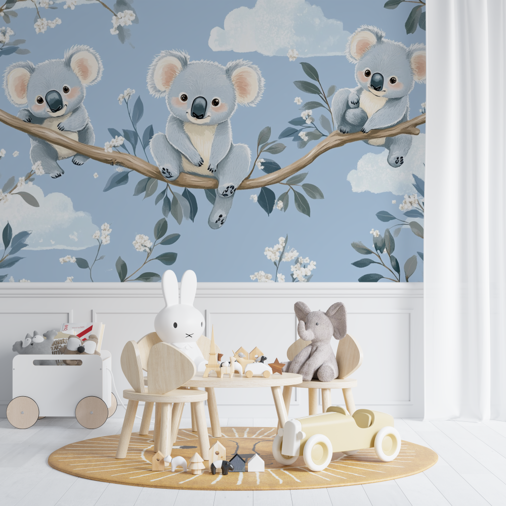 Papier peint koala et berceuse etoilee chambre de bebe