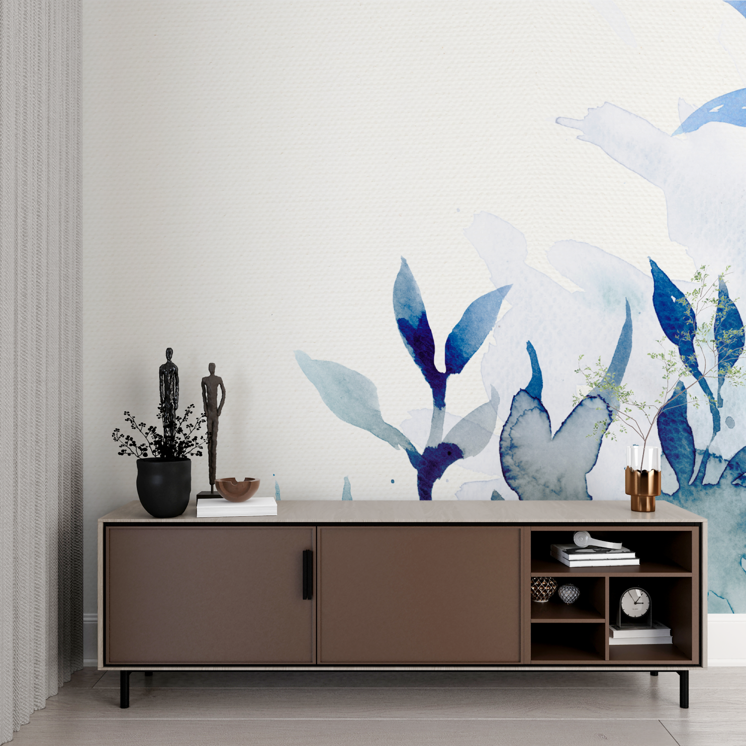 Papier peint aquarelle bleu naturelle imprime