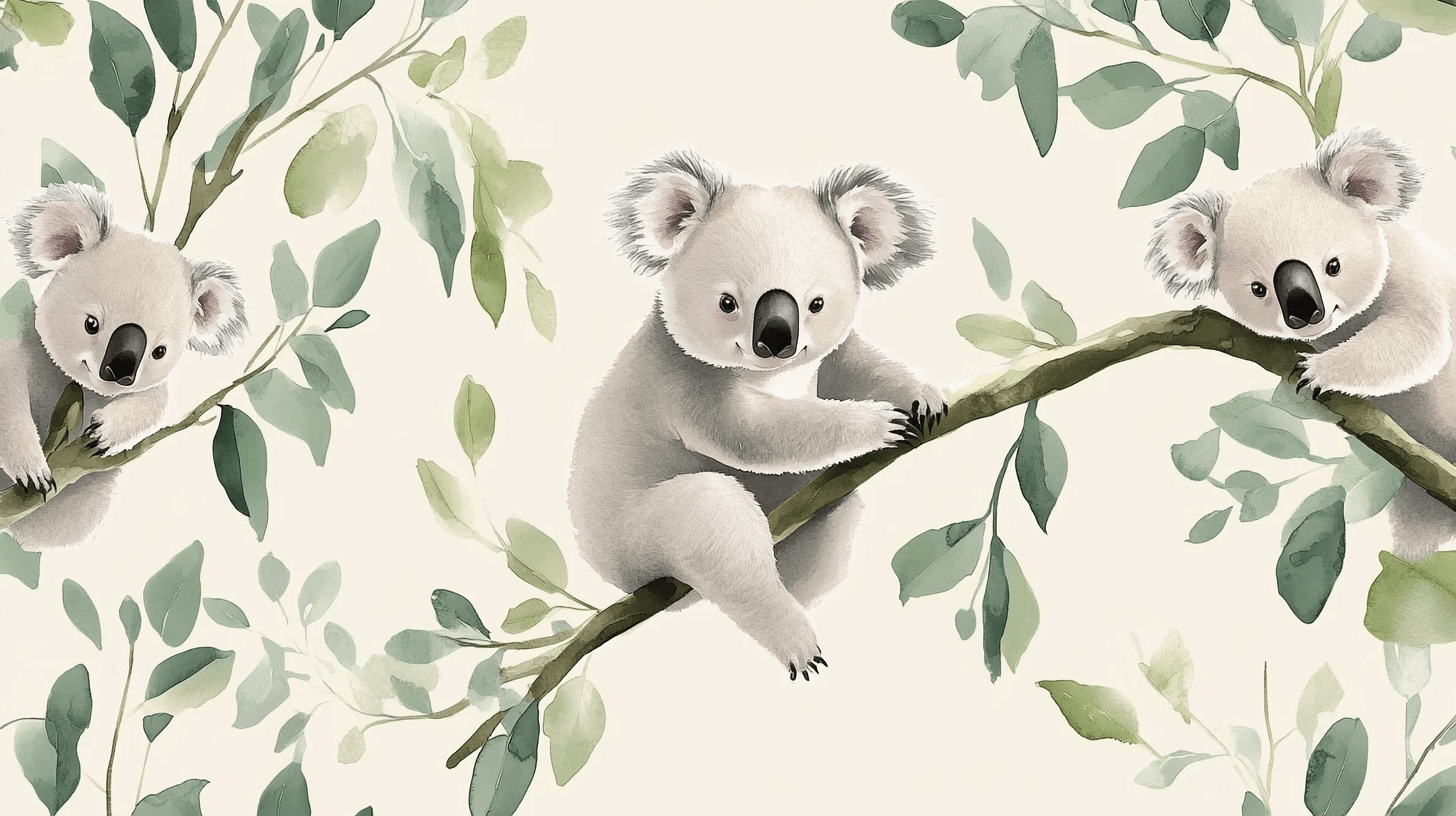 Papier Peint Koala Sur Un Fond Crème Apaisant