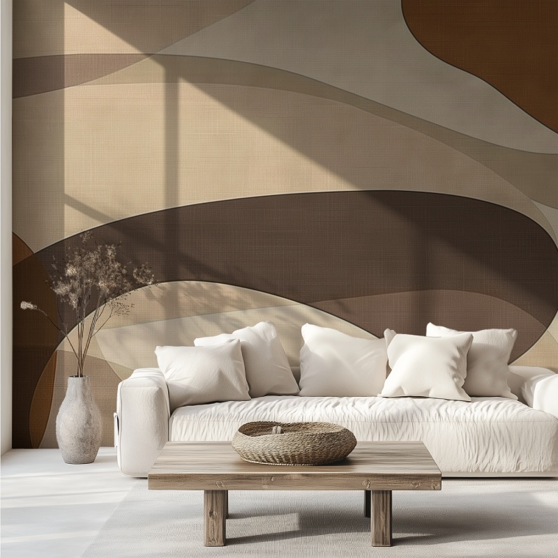 Papier peint panoramique organique marron canape tendance