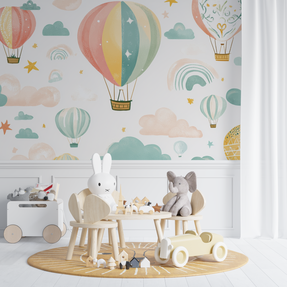 Papier peint montgolfiere et ar... ciel doux chambre de bebe