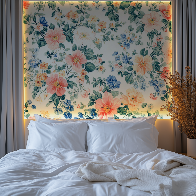 Papier peint motif scandinave vintage fleurs chambre premium