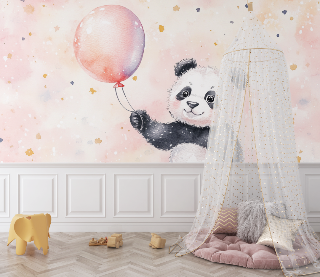 Papier peint panda avec ballon bebe