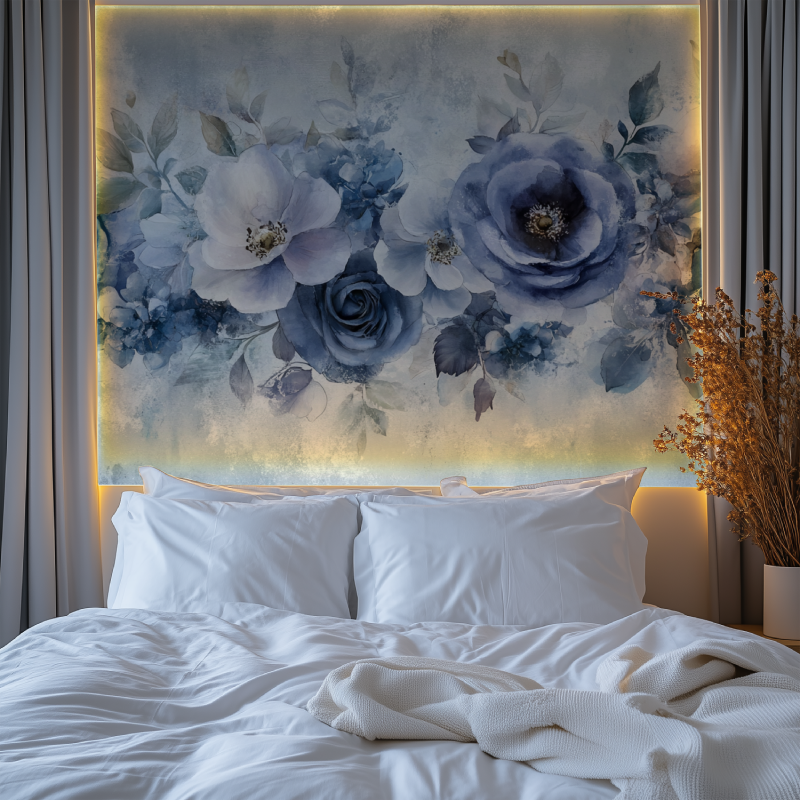 Papier peint fleuri vintage bleu chambre premium