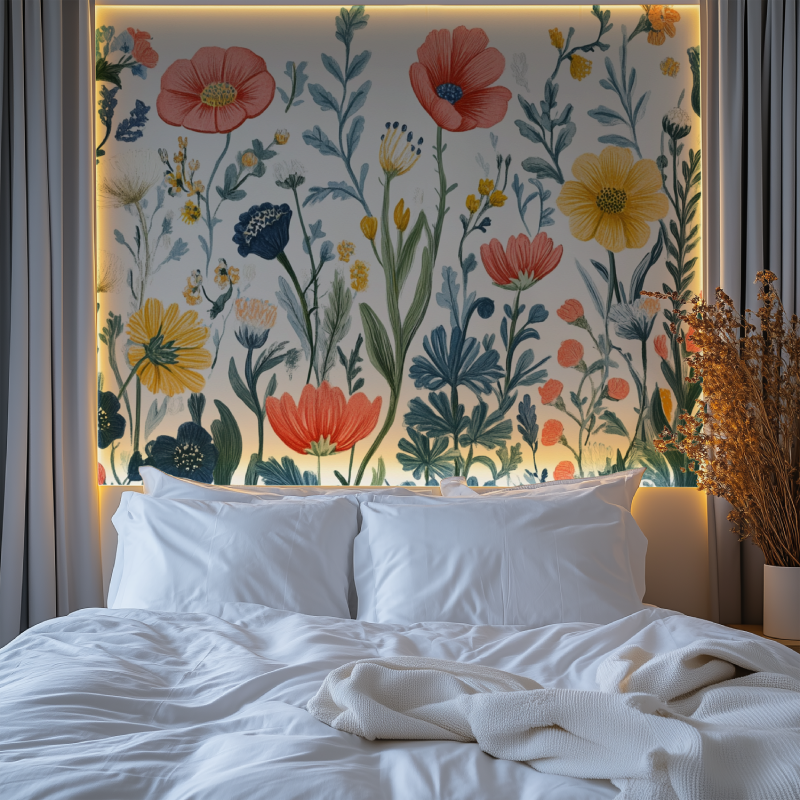 Papier peint fleur naives chambre premium