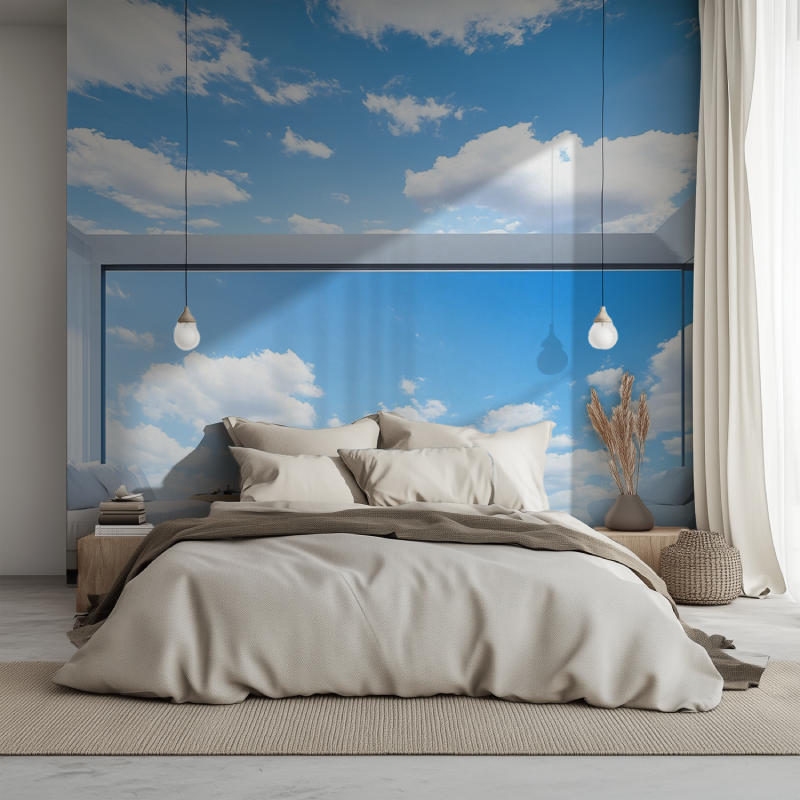 Papier peint plafond trompe l oeil lit 1234