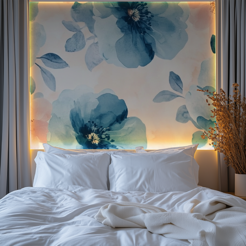 Papier peint vintage fleur bleue chambre tendanc