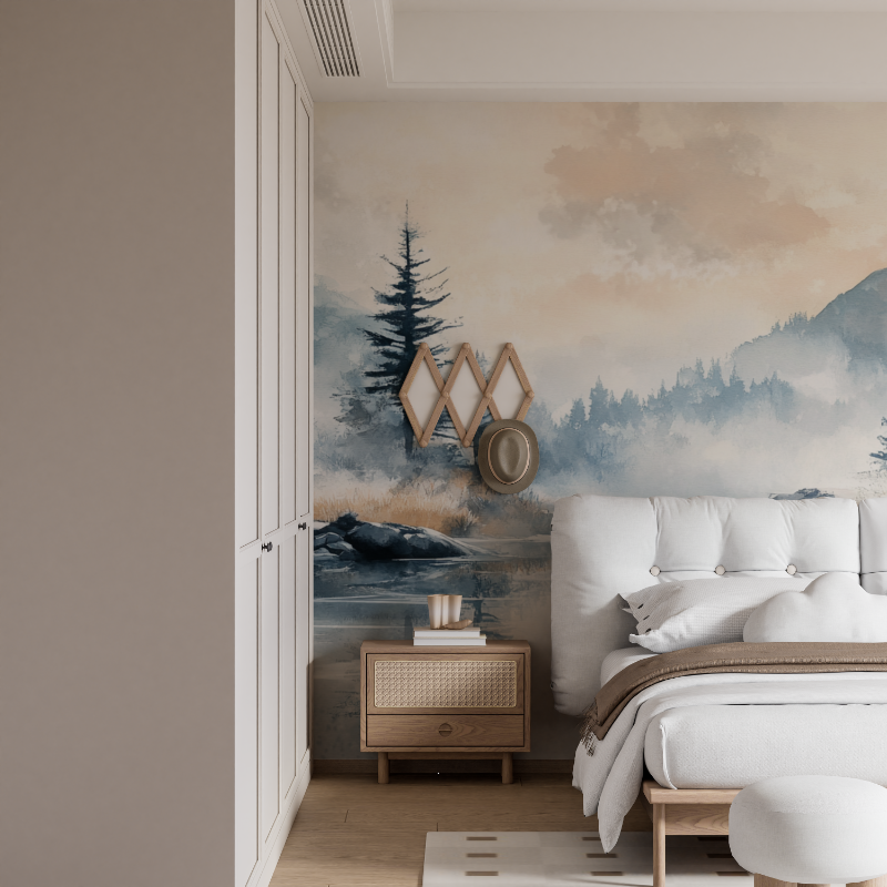 Papier peint aquarelle paysage hivernal mural