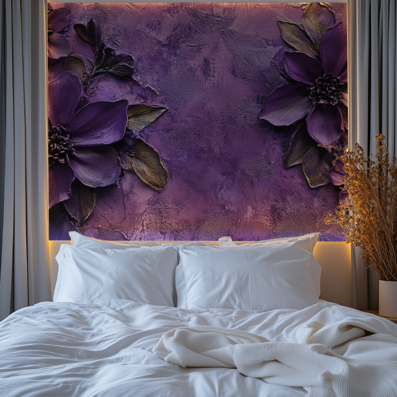 Papier peint fleur mauve velour chambre premium