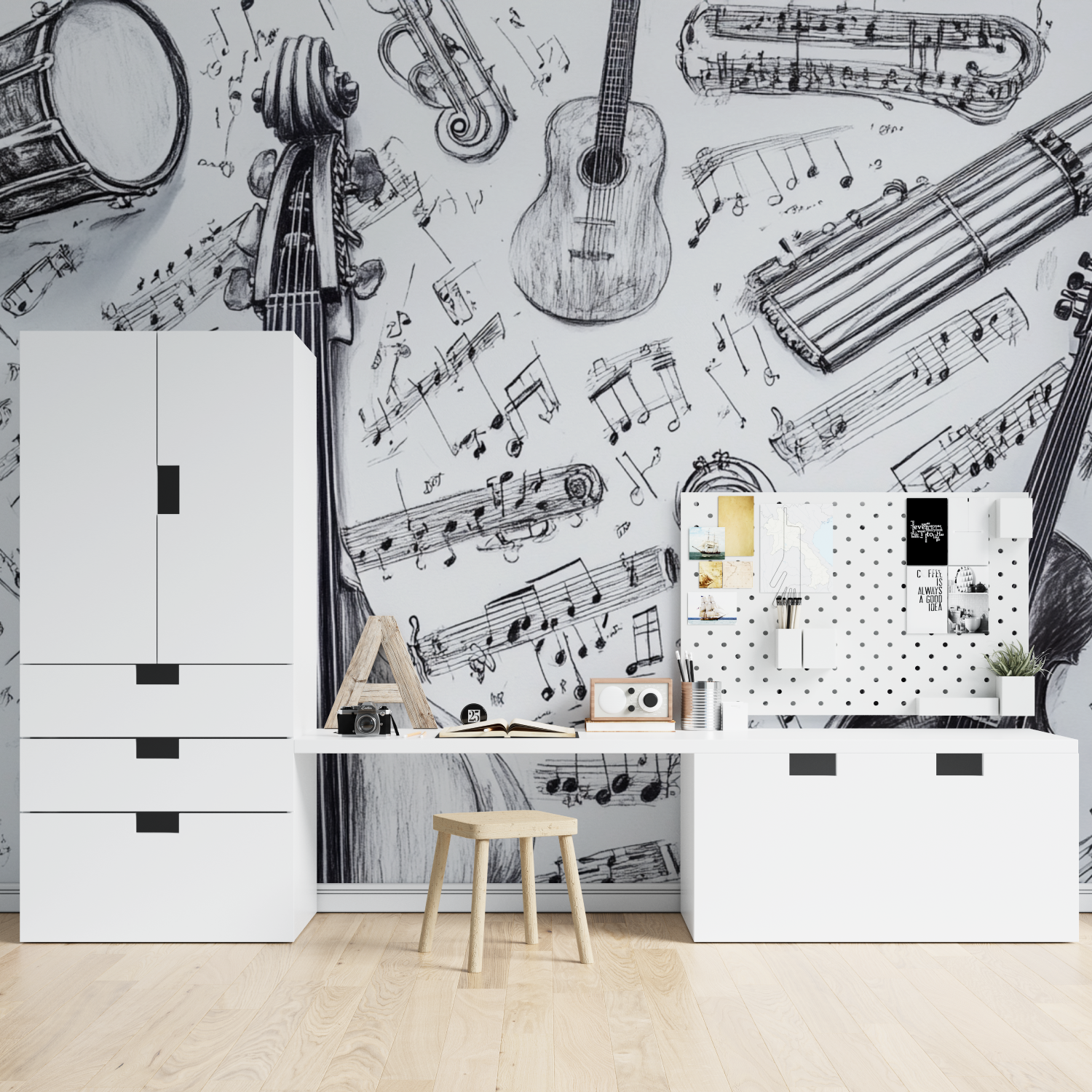 Papier peint instruments noir et blanc tapisserie spiderman