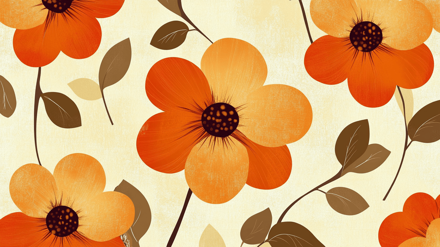 Papier Peint Vintage Fleurs Orange