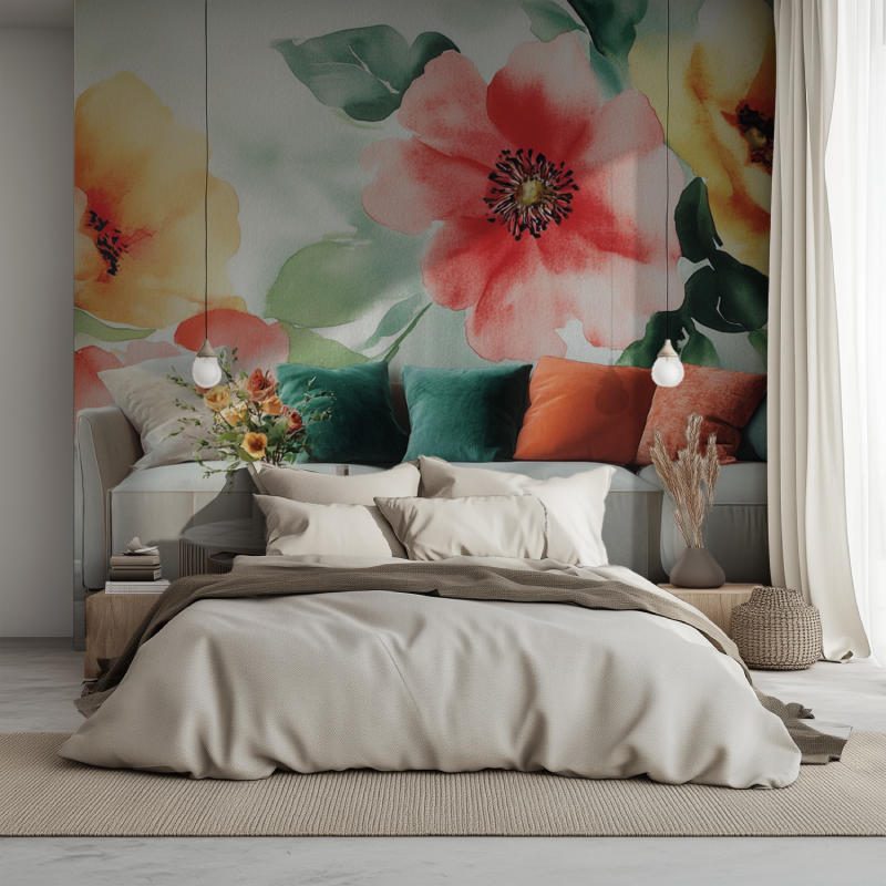 Papier peint fleur maxi lit 1234