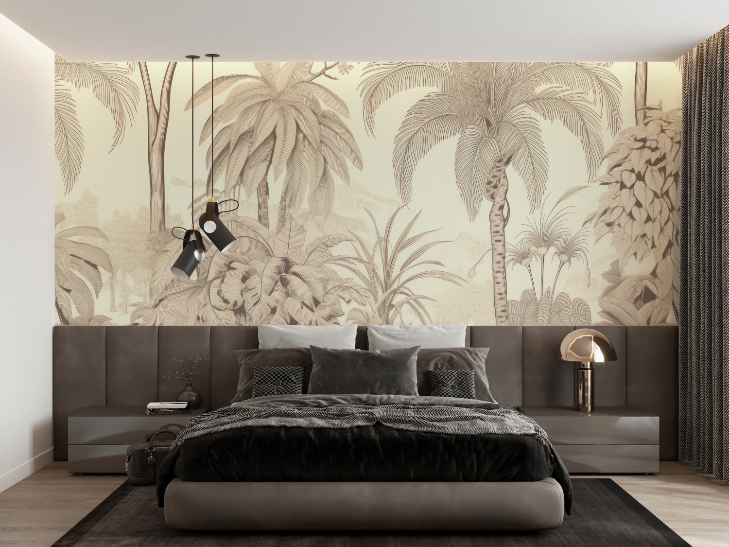Papier Peint Toile De Jouy Jungle Beige - panoramique-mur
