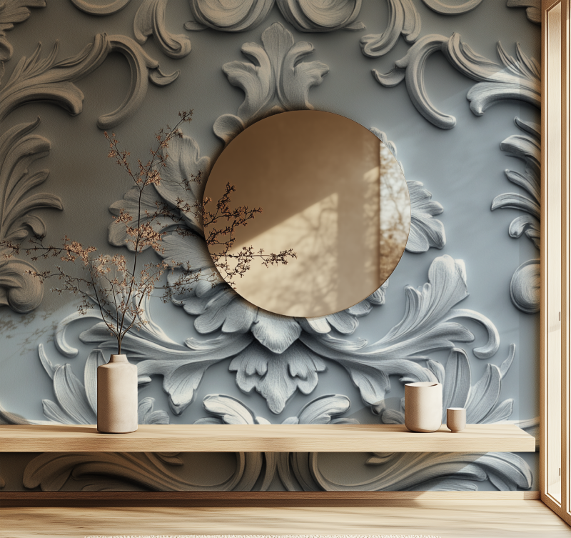 Papier peint fleur de lys gris miroir