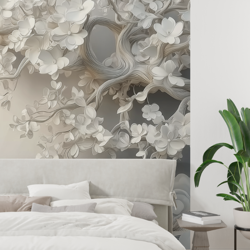 Trending white tree mural wallpaper tapisserie tendance