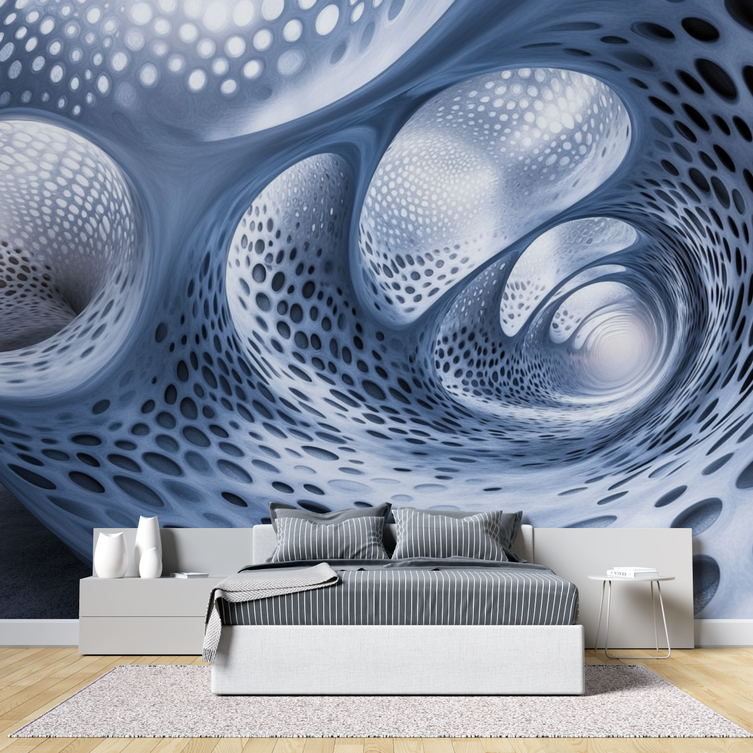 Papier peint trompe l oeil couloir tete de lit